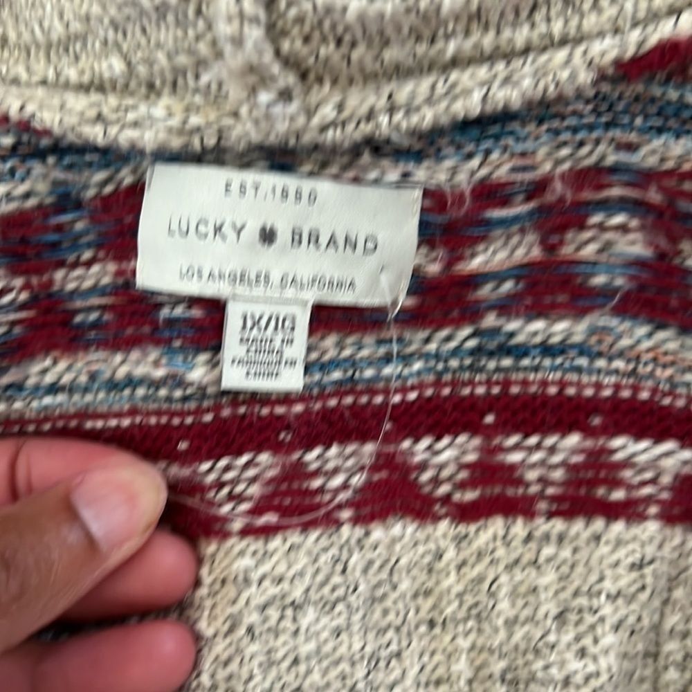 Lucky Brand Tribal Knit Long Line Cardigan Sweater w/ Pockets - Picture 3 of 3